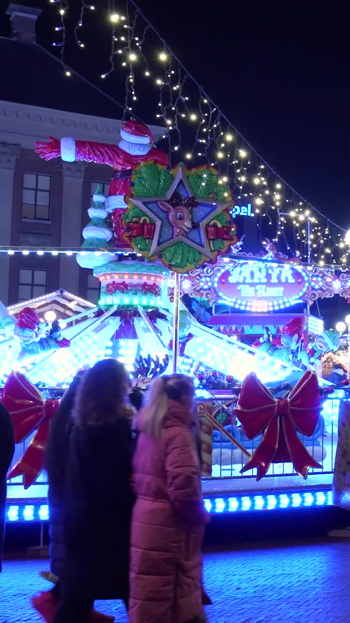 Festive Christmas Carnival Carousel at Night