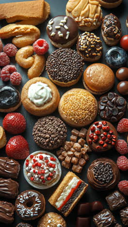 variety of delicious desserts displayed on a dark surface