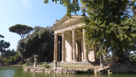 Temple-of-Aesculapius---Close-Up-View-in-Villa-Borghese,-Rome,-Italy