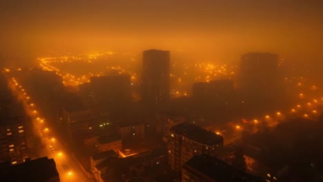 night cityscape shrouded in fog