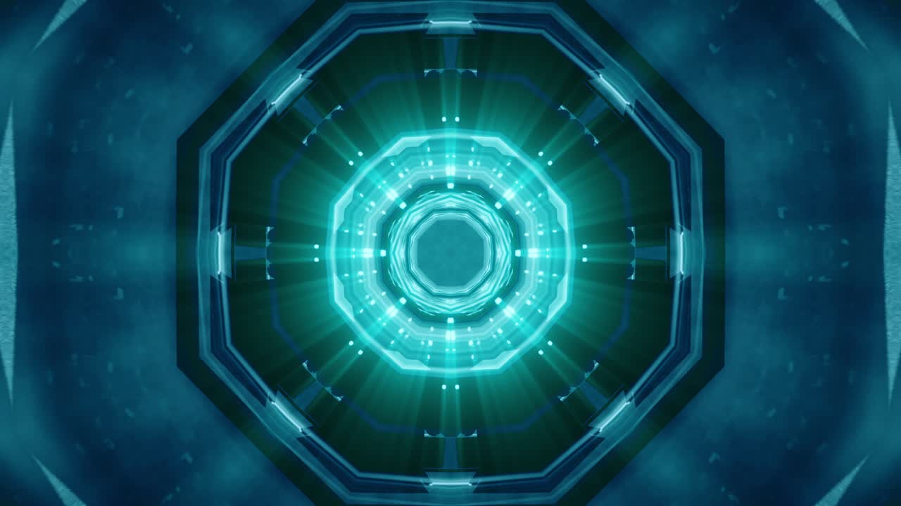 다양한 기하학적 모양의 출현과 함께 아름다운 추상적인 칼레이도스코프 금속 테크노 배경의 원활한 애니메이션