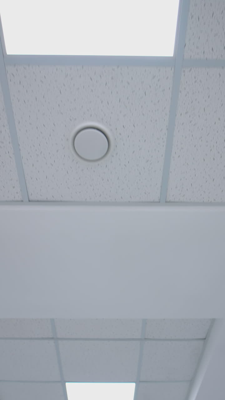 Ceiling lights custom designed. White ceiling with neon lights in the office