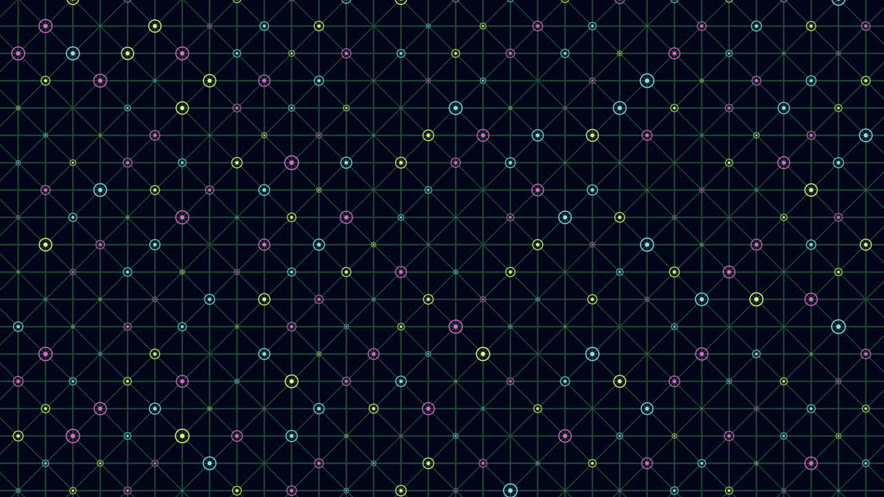 검은 바탕에 다채로운 대칭 기하학적 패턴