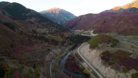 provo river in beautiful autumnal fall utah season - aerial