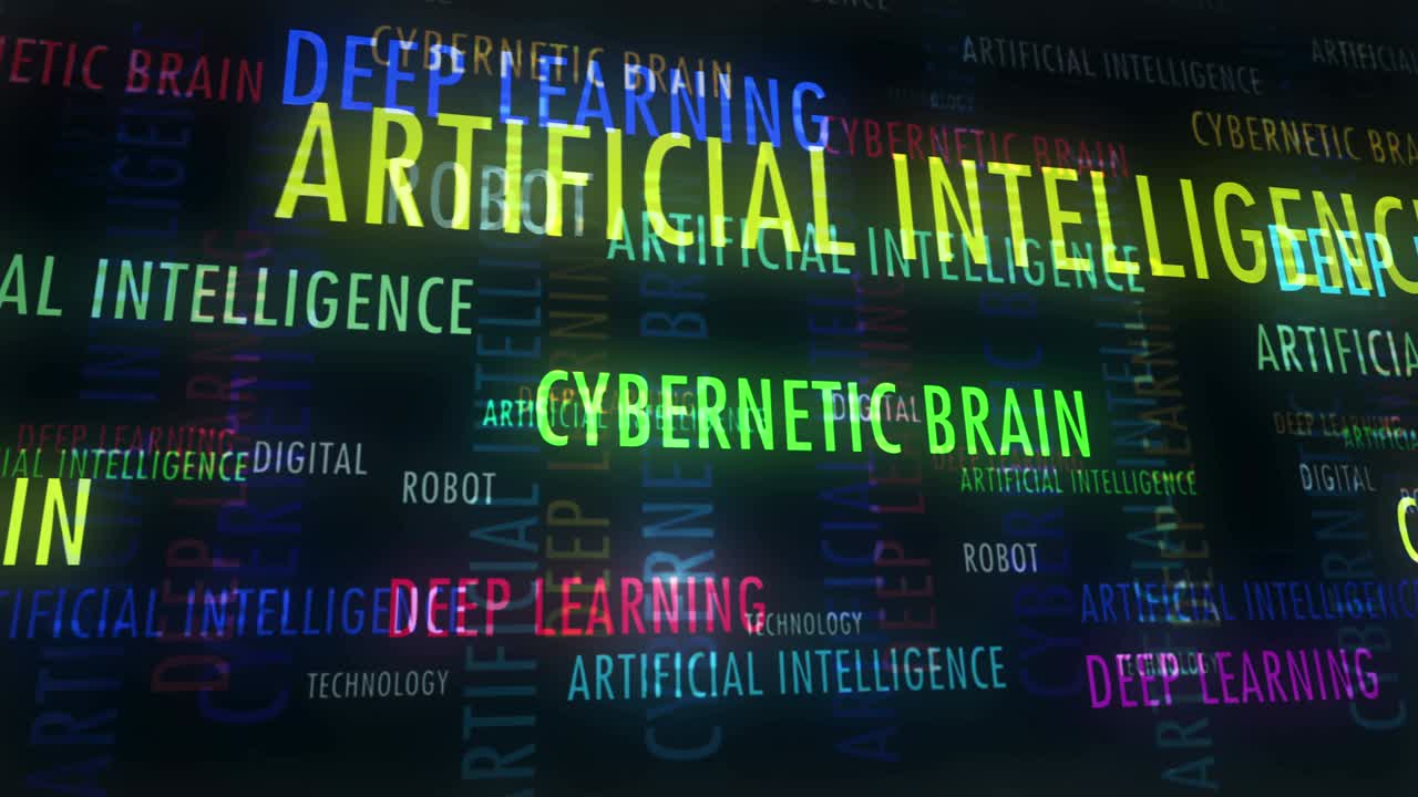 Artificial intelligence deep learning and cybernetic brain text loop abstract concept