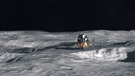 establishing shot of the eagle lunar lander capsule on the surface of the moon