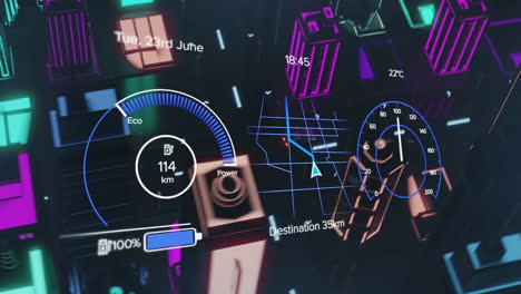 animación de la interfaz digital sobre la conducción del automóvil