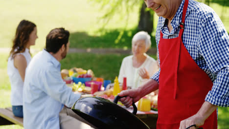 Älterer-Mann-Bereitet-Essen-Auf-Dem-Grill-Im-Park-Zu