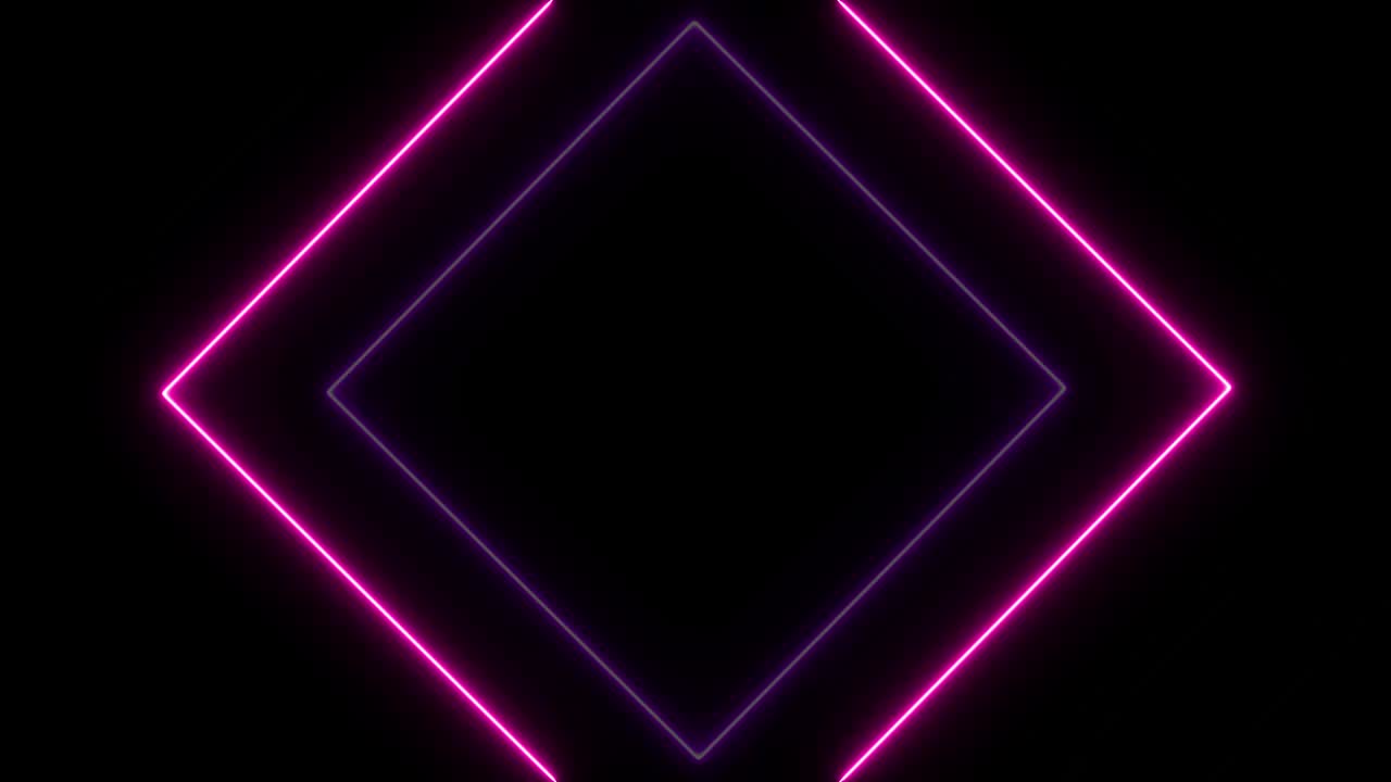 Cornice luminosa astratta al neon su sfondo nero. Animazione in loop di laser show. Video 4K.
