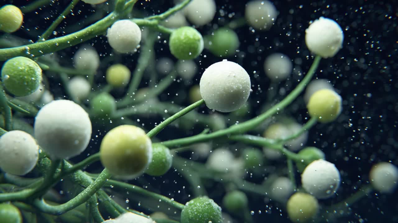 A Captivating Close-Up of Organic Growth: Explore the Intricate Structures of Nature’s Microcosm with Fascinating Spheres and Lush Green Stems