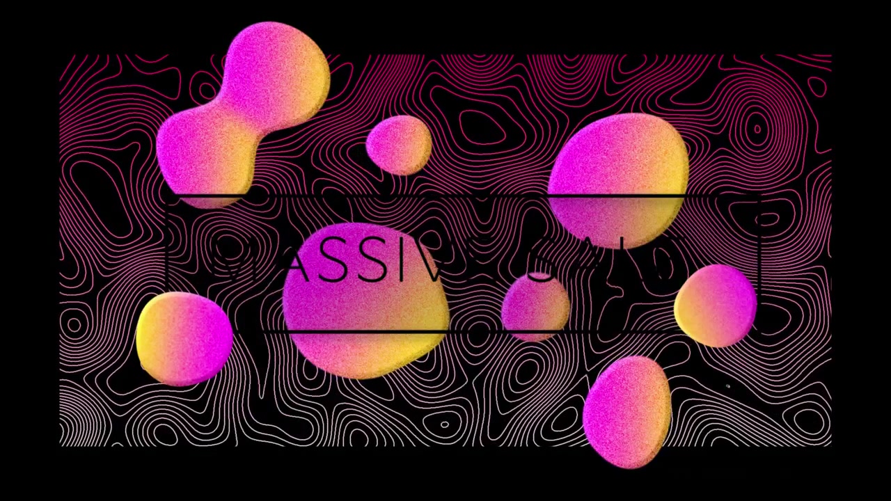 Animation of massive sale text in black letters over glowing yellow to pink blobs