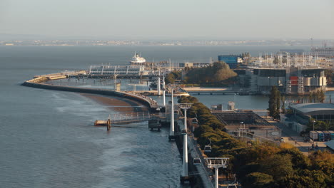 Timelapse-of-cable-car-traffic-over-Lisbon-waterfront-Portugal