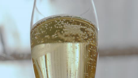close-up of sparkling wine in a glass
