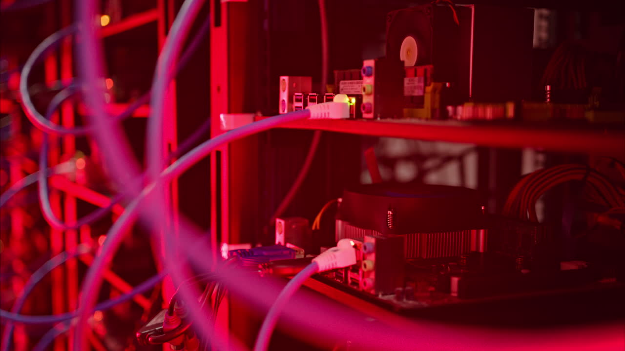 Alert signal with flashing red lights in a server room