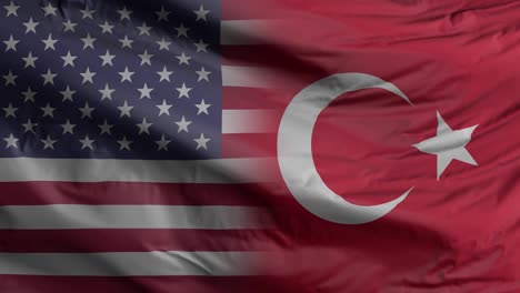 united states and turkey flag seamless closeup waving animation. united states and turkey background. 3d render, 4k resolution