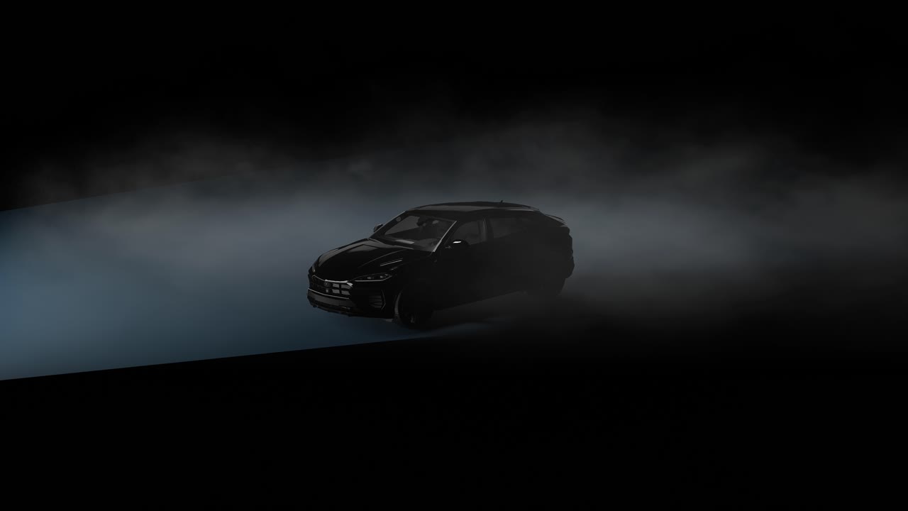 Moderne svart SUV avduket i et mørkt studio