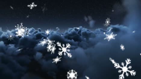 Animation-of-falling-snow-over-cloudy-sky