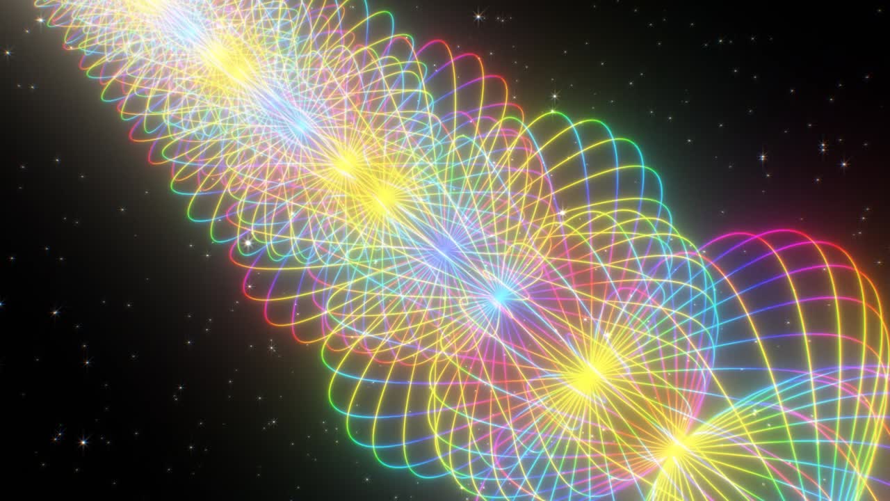 espectro de arco iris geométrico abstracto que fluye líneas curvas de neón en el espacio - animación de fondo de movimiento de bucle vj sin costuras de 4k