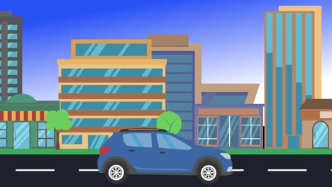 viajes en coche por la ciudad vista lateral, animación en bucle, fondo de diseño plano