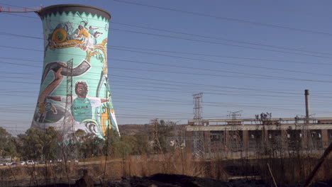 orlando power station cooling tower, a main attraction in soweto, johannesburg.