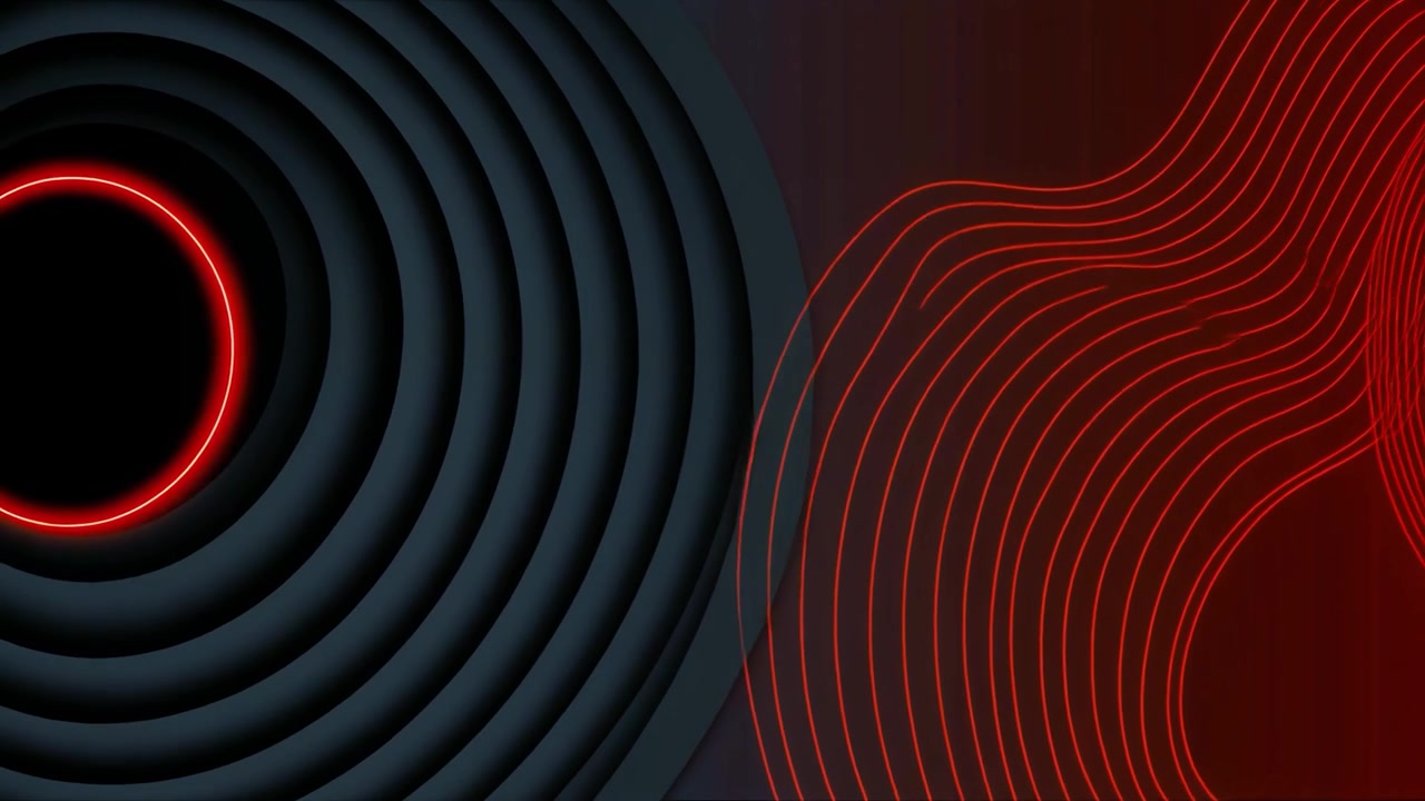 Sfondo Scuro Astratto con Linee al Neon Rosse e Cerchi Concentrici