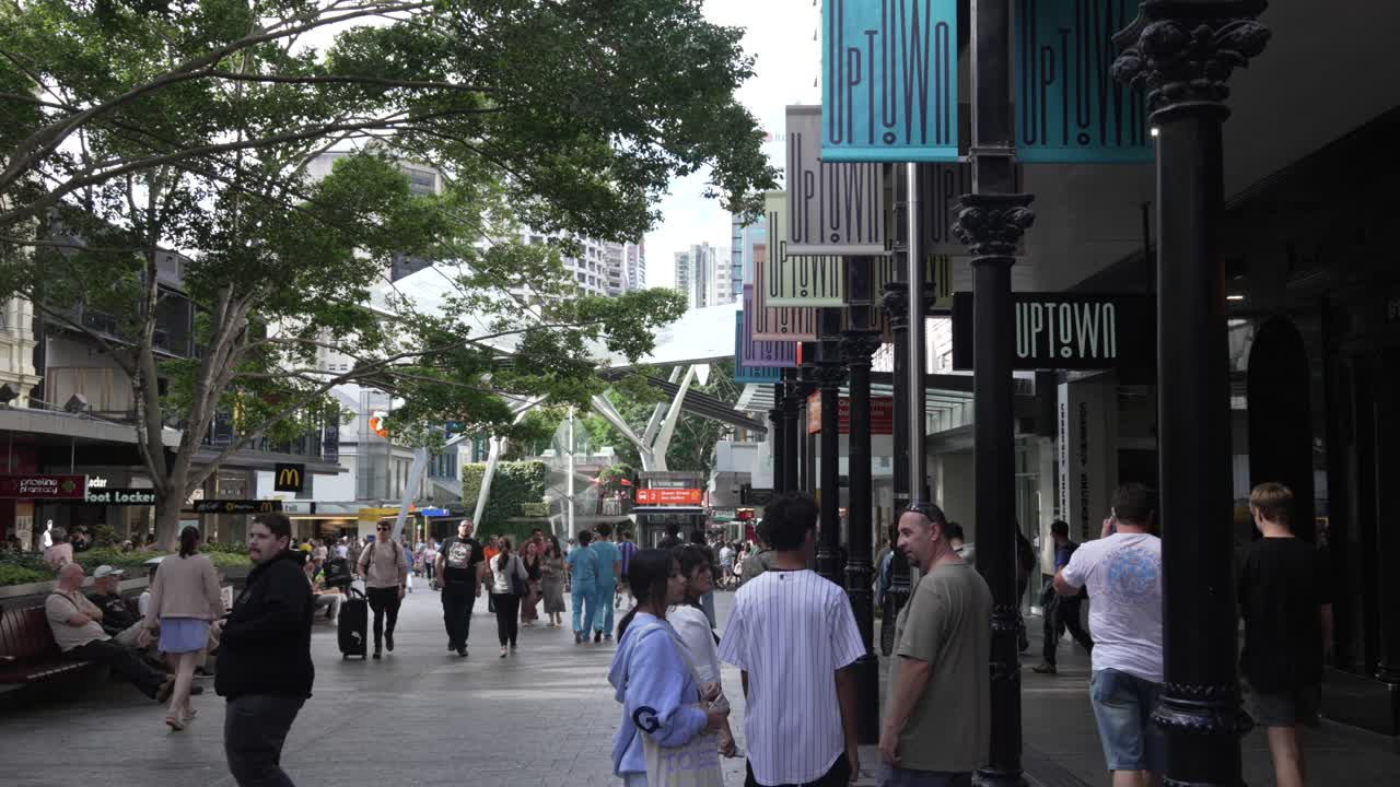 Brisbane Australia pedestrian zone city centre, group of people walking