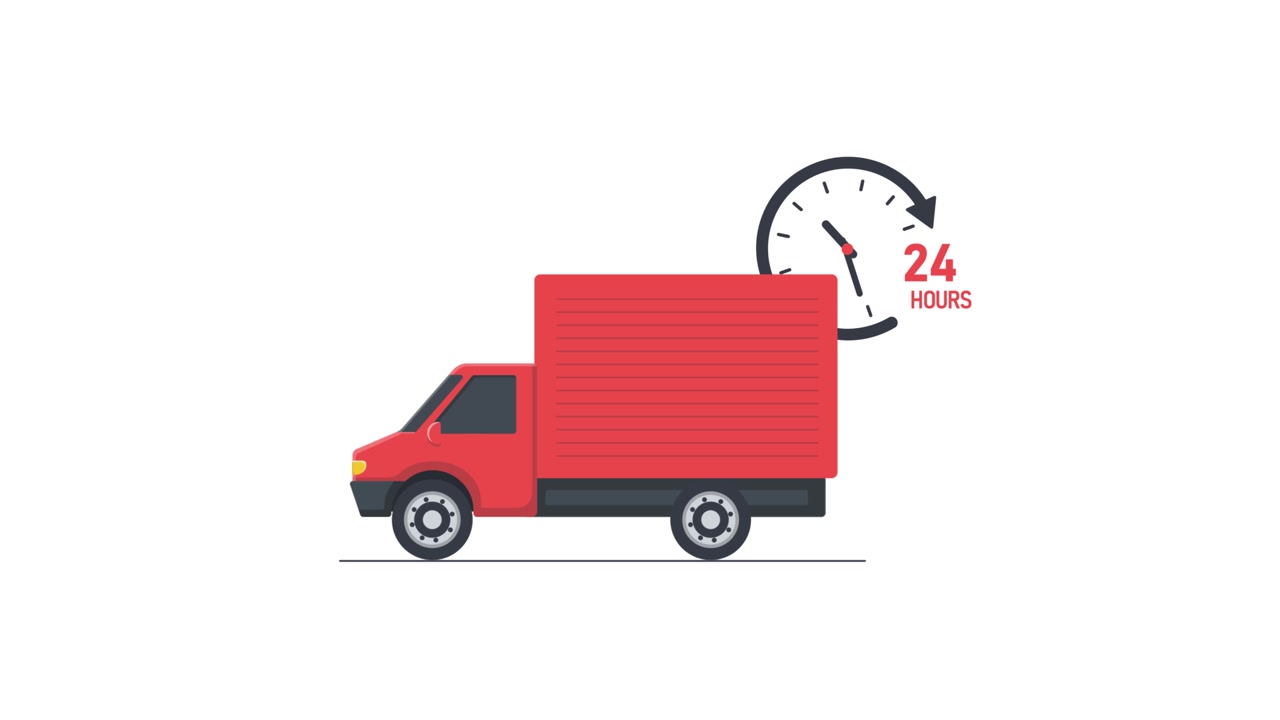 Roter Lieferwagen mit 24-Stunden-Service-Symbol Animation.