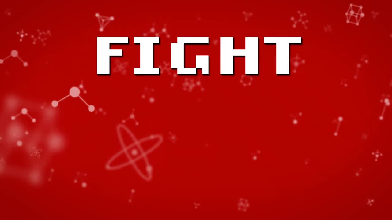 ⁇ 은 배경에 떠다니는 뉴클레오티드 위에 싸우는 텍스트의 애니메이션