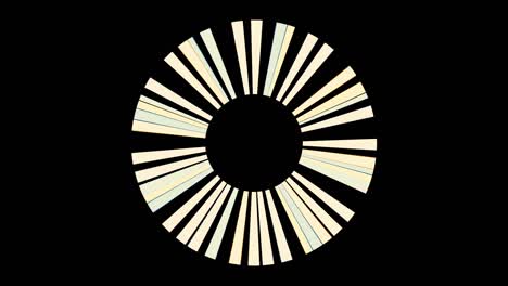 abstract rotating blades of jet engine on black background, seamless loop. animation. yellow rays spinning around black circle picking up speed