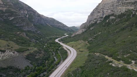 provo canyon scenic drive on us-189 highway through utah mountainside, aerial view