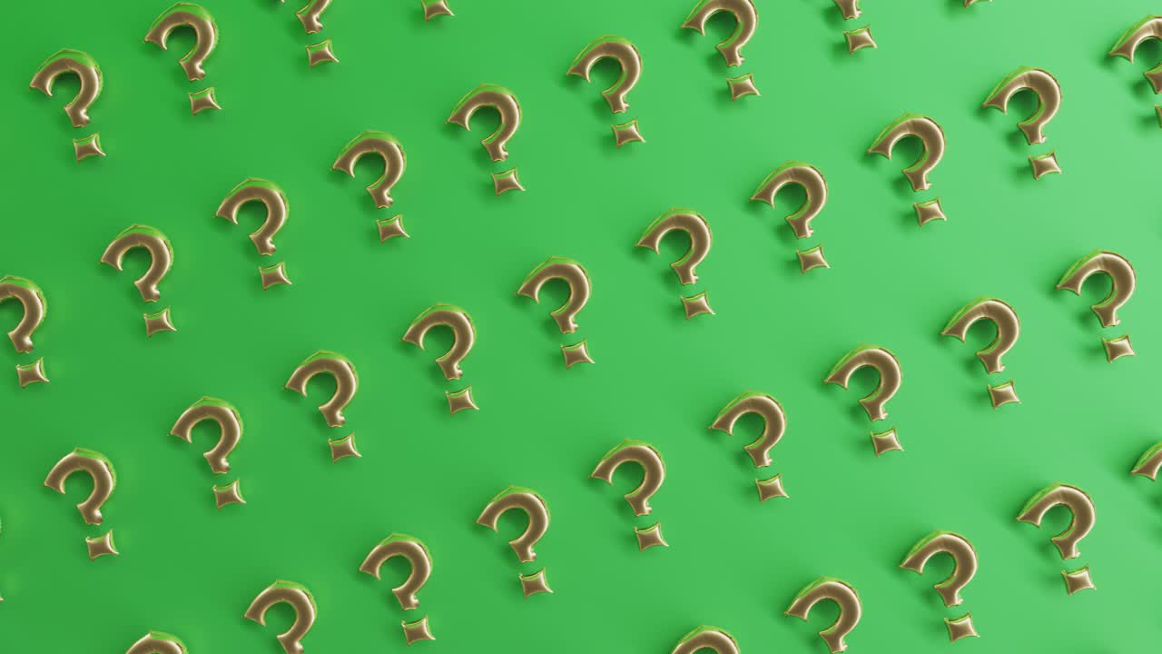 gold question mark on red background 3d animation rendering