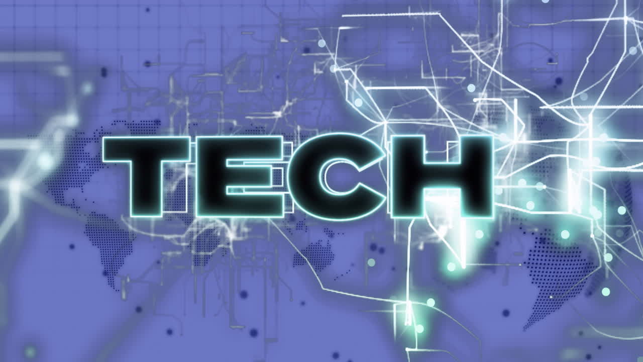 Animation of financial data processing over tech text