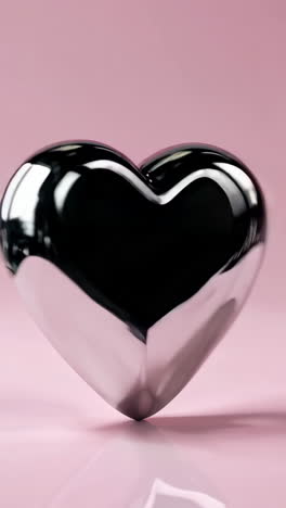shiny silver heart on pink background