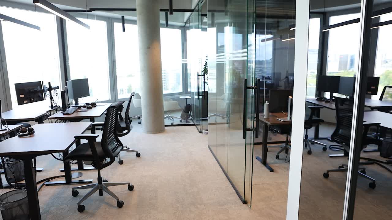 Pan around modern empty work office