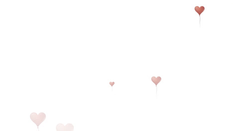 Digital-animation-of-multiple-heart-shapes-balloons-falling-against-white-background