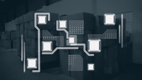 animation of processor over warehouse