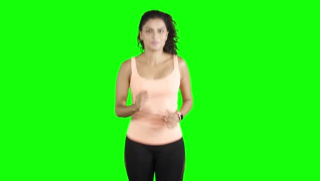 woman workout by running in place at studio