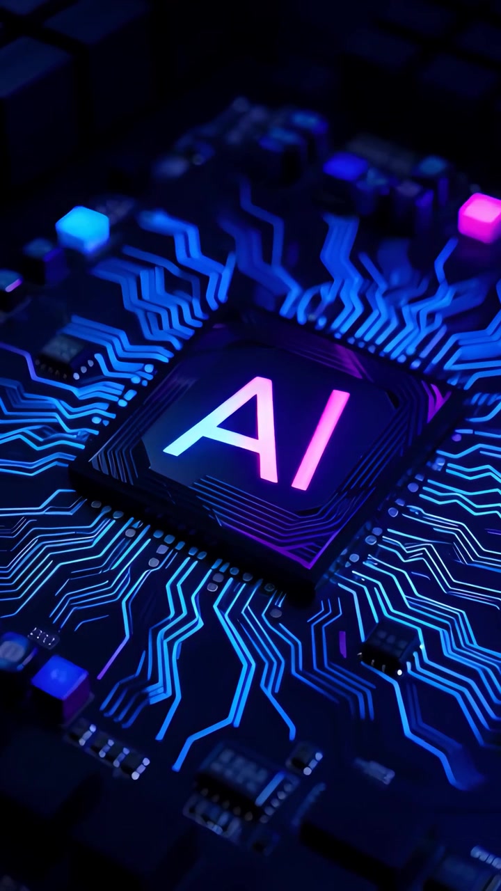 Sfondo Tecnologico Futuristico con Scheda Madre e Chip AI 4K