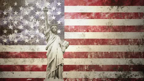 statue of liberty with american flag - grunge animated background, independence day stars and stripes backdrop