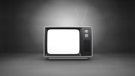 Digital-animation-of-retro-television-turning-on-against-grey-background