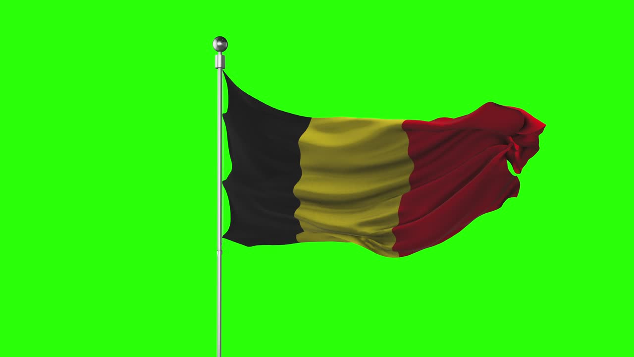 бельгийский национальный флаг, размахивающий на зеленом экране. анимация chroma key. иллюстрация бельгийской политики