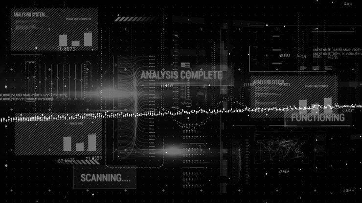 Animation of data processing over black background