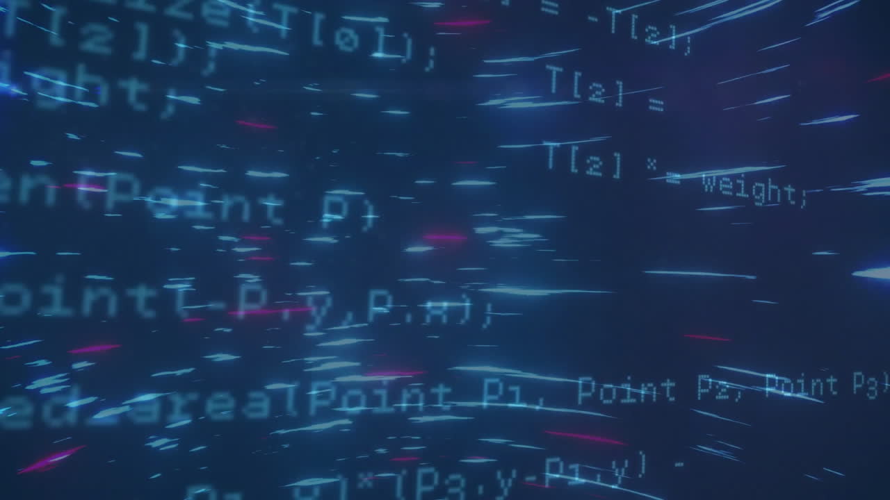 Animation of digital data processing over dark background