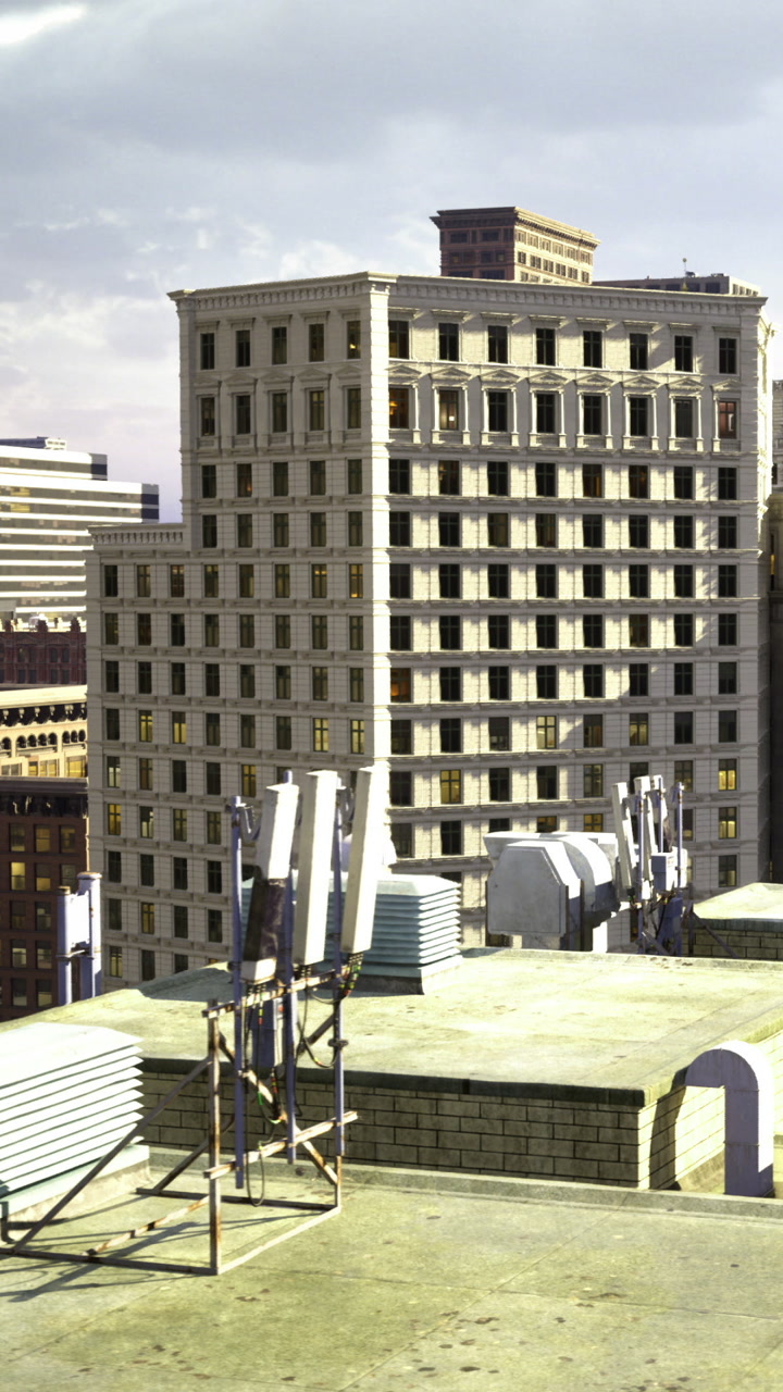 Urban rooftops showcase a blend of modern and classic architecture at dusk