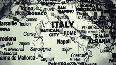 close-up geographic map of italy and surrounding european countries
