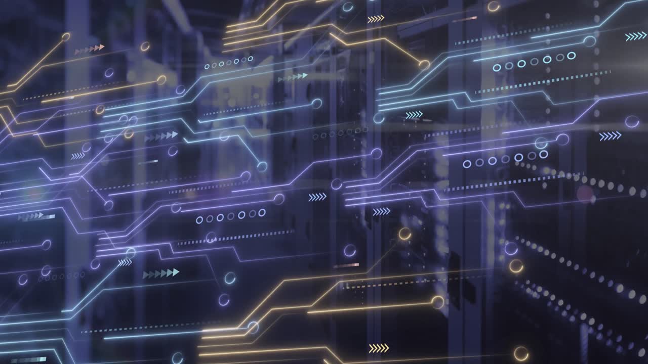 Animation of data processing over servers and computer circuit board