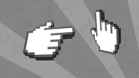 animation of two digital pixelated hands over rotating grey stripes moving