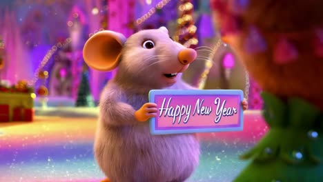 animated mouse with happy new year sign