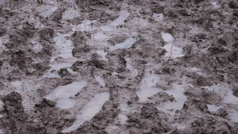 Barro,-Barro-Y-Más-Barro-Mientras-Un-Caminante-Con-Botas-Wellington-Camina-Lentamente-A-Través-Del-Suelo-Empapado-De-Lluvia-En-Warwickshire,-Inglaterra