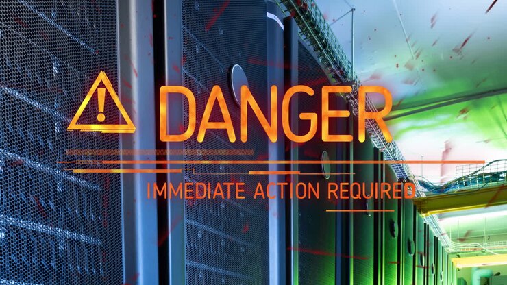 Animation of danger text and symbol over server room